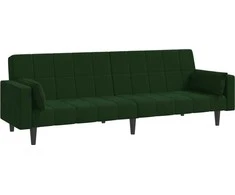 Dvivietė sofa-lova su dvejomis pagalvėmis, žalia, aksomas