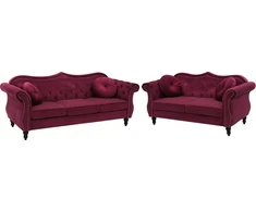 Sofa Beliani 5 vietų svetainės baldų komplektas SKIEN, veliūras, bordo spalvos