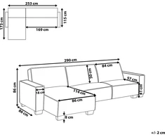 Beliani Išskleidžiama kampinė sofa ROMEDAL, 3 vietų, šviesiai pilka