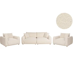 Sofa Beliani 5 dalių svetainės baldų komplektas JUBEK Boucle, kreminės baltos spalvos