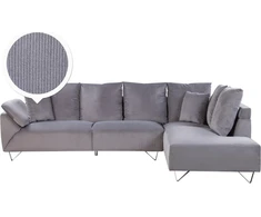 Beliani 4 vietų L formos sofa LUNNER, pilkos spalvos velvetas, kairinė