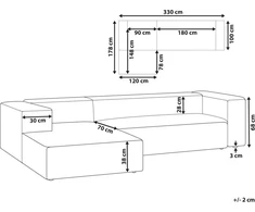 Beliani Trijų vietų kampinė sofa VERNON, šviesiai smėlio spalvos, dešininė