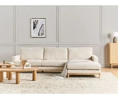 Beliani 4-vietė kampinė sofa SIGGARD, vagorinis audinys, smėlio spalvos, kairinė