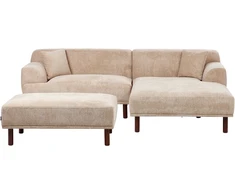 Beliani 3 vietų kampinė sofa HOLT, smėlio spalvos, su otomanu, kairinė
