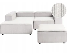 Beliani Modulinė 3 vietų sofa ARDAL dešininė, kreminės spalvos velvetinė su otomanu