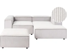 Beliani ARDAL 3-vietė modulinė sofa kairinė, kreminė balta, velvetas su otomanu