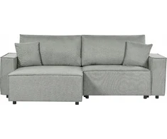 Beliani Išskleidžiama kampinė sofa KARILA pilka su patalynės dėže, dešininė