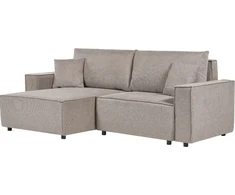 Beliani Išskleidžiama kampinė sofa KARILA, 3 vietų, smėlio spalvos, su patalynės dėže, dešininė