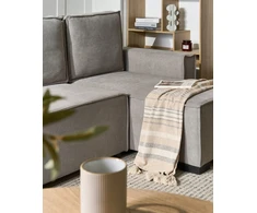 Beliani Išskleidžiama 3 vietų kampinė sofa EDANE, pilka, su patalynės dėže, kairinė