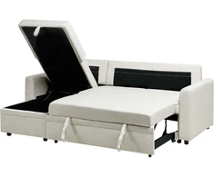 Beliani Išskleidžiama 3 vietų kampinė sofa NASSJO sintetinis linas šviesiai smėlio spalvos dešininė