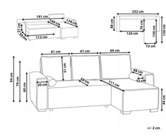 Beliani Išskleidžiama 3 vietų kampinė sofa EDANE, pilka, su patalynės dėže, kairinė