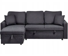 Beliani Išskleidžiamas trijų vietų kampinė sofa NASSJO, sintetinis linas, juoda, dešininė