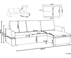 Beliani Išskleidžiama 3 vietų kampinė sofa NESNA, šviesiai pilka, su patalynės dėže, kairinė