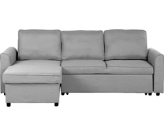 Beliani Išskleidžiama kampinė sofa NESNA, šviesiai pilka, su patalynės dėže, dešininė