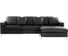 Beliani Kampinė sofa 4 asmenims OSLO, Natūrali oda, Juoda, Kairinė