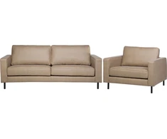 Sofa Beliani 4 vietų svetainės baldų komplektas SAVALEN iš ekologiškos odos, smėlio spalvos