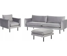 Sofa Beliani 5 vietų svetainės baldų komplektas VINTERBRO, veliūras, pilkas, su pufu