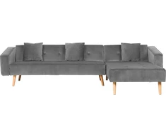 Beliani Išskleidžiama kampinė sofa VADSO, skirta 4 asmenims, veliūrinė, pilka, kairinė