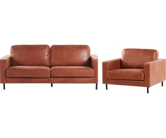 Sofa Beliani 4 vietų svetainės baldų komplektas SAVALEN, ekologiška oda, auksinė ruda