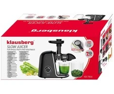 Sulčiaspaudė Lėtaeigė sulčiaspaudė vaisiams ir daržovėms, horizontali, juoda su sidabro elementais, 150 W, Klausberg, kb-7866