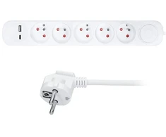 „Solight PP152USBC“ 5 kontaktų ilgintuvas su USB A+C įkrovikliu, 2,4 A, baltas