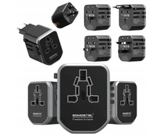 „Somostel“ įkroviklis, maitinimo adapteris visam pasauliui, 2x USB / Type-C 20W QC PD, juodas SMS-Q43 (35522)