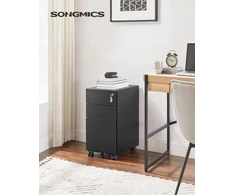 SONGMICS dokumentų spintelė su 3 stalčiais, užraktu ir ratukais OFC031B01