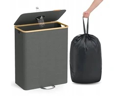 Songmics Dėžė buteliams 135 L su bambuko dangčiu