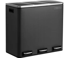 SONGMICS virtuvinė šiukšliadėžė su pedalu, 3 x 18 l, 54 l, juoda, B083LDWM93