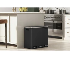 SONGMICS virtuvinė šiukšliadėžė su pedalu, 3 x 18 l, 54 l, juoda, B083LDWM93
