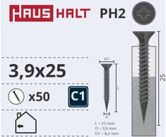 Haushalt Sourcing DRYWALL SCREW FOR METAL 3.9X25 50PCS O1