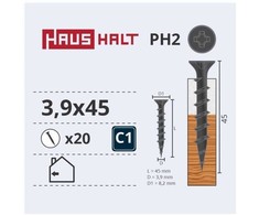 Haushalt Sourcing DRYWALL SCREW FOR WOOD 3.9X45 20PCS O1