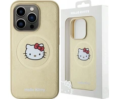 Hello Kitty HKHMP15LPGHCKD Apple iPhone 15 Pro 6.1″ Gold kietas dėklas Leather Kitty Head MagSafe