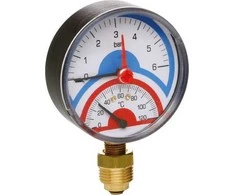 Termomanometras ICMA 1/2", 6 BAR, 0 - 120°C, apatinis