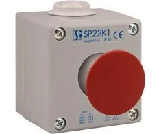Spamel 1 skylučių grybų mygtukas raudonas 1R pilkas IP65 (SP22K1\ 04-1)