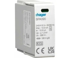 Hager SPD modulis T1+T2 MOV 1P L-N Iimp=12.5 kA In=12.5kA Imax=50kA Up≤1.2kV SPA090