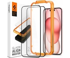 Apsauginis stiklas telefonui Apple iPhone 15 Plus Spigen ALM Glass FC 2-pack juodos spalvos krašteliu