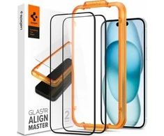Apsauginis stiklas telefonui Apple iPhone 15 Spigen ALM Glass FC 2-pack juodos spalvos krašteliu