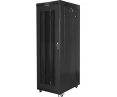 LANBERG FF01-8227-23BL laisvai pastatomas stovas 19 colių savaime surenkamas plokščias paketas 27U/800x1200mm juodas tinklinės durys LCD