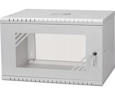 LEXI-Net 19" sieninė spinta Basic 6U 520x450, stiklinės durelės, be nugarėlės, išlankstoma, pilka