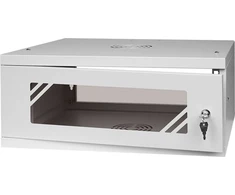 LEXI-Net 19" sieninė spinta Basic 4U 520x450, stiklinės durelės, be nugarėlės, išlankstoma, pilka