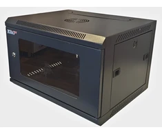 LEXI-Net 19" sieninė spinta 6U 600x450, keliamoji galia 60 kg, stiklinės durelės, išskleistos, juodos