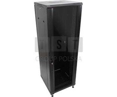 „Q-Lantec“ serverio spintelė 27U 600x1000, stiklinės priekinės durys, perforuotos plieninės galinės durys, spyna, 4 atraminės sijos, 4 reguliuojamo aukščio kojelės, savarankiškam surinkimui, juoda (SS-27U-600-1000-01-C)