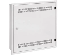 Spinta Solarix rozdzielacz LC-18 do ściany su listwami 2U, 4U a 11U, 550x550 balta RAL9003 su rámeczkiem k zazdieniu LC-18-55-15-W-W