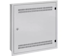 Spinta Solarix rozdzielacz LC-18 do ściany su listwami 2U, 4U i 11U 550x550 pilka RAL7035 su ramką Montuojama LC-18-55-15-W-G