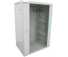 XtendLan 19" sieninė spintelė 18U 600x450, keliamoji galia 60 kg, stiklinės durys, virintos, pilkos spalvos
