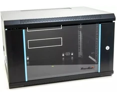 XtendLan 19" sieninė spinta 6U 600x450, keliamoji galia 60 kg, stiklinės durys, suvirintos, juodos