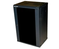 XtendLan 19" sieninė spintelė 18U 600x450, keliamoji galia 60 kg, stiklinės dūminės durys, išskleistos, juodos