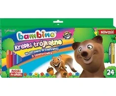 St. Majewski BAMBINO Mediniai trikampiai pieštukai mediniame rėmelyje 24 spalvos + galąstuvas