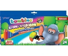 St. Majewski BAMBINO Mediniai trikampiai pieštukai mediniame rėmelyje 24 spalvos + galąstuvas